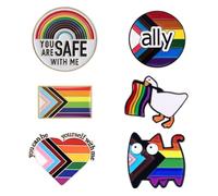 Confezione da 6 spille smaltate con scritta "You are safe with me", bandiera arcobaleno e alleato di gatti/oche, colori vivaci con chiusura sicura (regali per il mese dell'orgoglio, uscita, alleati
