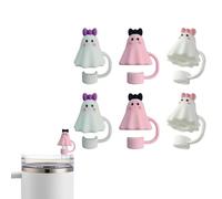 Confezione da 6 tappi di paglia con fantasma per Stanley Cup, simpatici topper in cannuccia a forma di fantasma di Halloween, accessori per bicchieri da 1,18 l, in silicone, antipolvere, per feste di