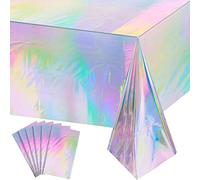 Confezione da 6 tovaglie in plastica iridescente, usa e getta, lucide, usa e getta, rettangolari, in lamina olografica, decorazione per feste, compleanni, matrimoni, Natale, 137 x 274 cm (laser)