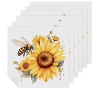 Confezione da 6 tovaglioli di stoffa riutilizzabili con api e girasoli e fiori gialli, per casa, hotel, ristorante, feste di nozze
