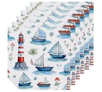 Confezione da 6 tovaglioli di stoffa riutilizzabili con faro, motivo: barca a vela, per casa, hotel, ristorante, feste di nozze