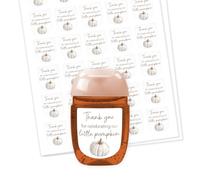Confezione da 60 mini etichette per bottiglie da 28,3 g, a forma di zucca bianca, per baby shower, con scritta "Thank You for Celebrating Our Little Pumpkin", impermeabili, lucide, autunno e genere