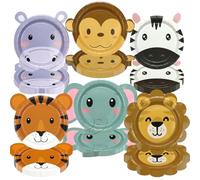 Confezione da 60 piatti di carta animale della giungla - Forniture per feste di compleanno di Jungle Safari Piatti a forma di animale per bambini Compleanno, festa allo zoo, baby shower