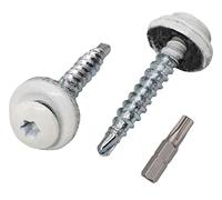 Confezione da 60 viti Torx per coperture metalliche, 4,8 x 35 mm, verniciate con rondelle EPDM, viti per lamiera (60, bianco puro RAL 9010)