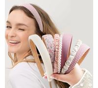 Confezione da 7 cerchietti per capelli da donna, cerchietti in tessuto con accenti di perle, nodi in stile quotidiano, accessori per capelli per il viaggio, il tempo libero (rosa)