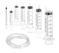 Confezione da 7 siringhe, siringhe con tubo, siringa con catetere da 1 m, 1 ml, 3 ml, 5 ml, 10 ml, 20 ml, 30 ml, 60 ml, in plastica, senza ago con spina, per l'alimentazione di piccoli animali,