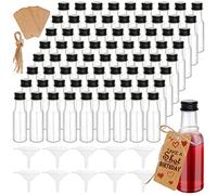 Confezione da 72 mini bottiglie di liquore, vuote, in plastica, con tappo nero, 30 ml, con 10 imbuti, 72 etichette e corde, in miniatura per matrimoni, bomboniere