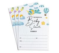 Confezione da 75 biglietti d'invito a forma di aeroplano, per baby shower, su un lato, neutro, vuoti, da riempire, 10 x 15 cm
