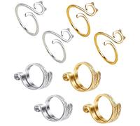 Confezione da 8 Anello Tensione Uncinetto - Guida Filo Dìto Maglia Gatto Peacocks Regolabile | Anelli Filato Metallo Antiscivolo con Scatola | Uncinetto Veloce Regalo per Donne Mamma Artigiane