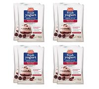Confezione da 8 bustine di yogurt alla ciliegia nera in stile greco, ogni bustina fa 1 kg di yogurt