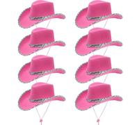 Confezione da 8 cappelli da cowboy rosa con paillettes, cappello da cowgirl occidentale, da donna, stile texano, per feste in maschera, addio al nubilato, feste di compleanno