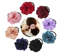 Confezione da 8 cravatte per capelli fatte a mano con fiori di rosa, elastici per coda di cavallo, per donne e ragazze