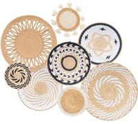 Confezione da 8 decorazioni da parete in stile boho, 35,5 cm, rotonde da appendere a mano, in rattan, per soggiorno, rustico, piatto, elegante, fattoria, camera da letto, tavolo, cucina e casa