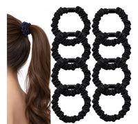 Confezione da 8 elastici per capelli neri da donna, in tessuto morbido, elastici per coda di cavallo, sottili e senza cuciture, delicati per uso quotidiano, sonno, lavoro, esercizio fisico e viaggi
