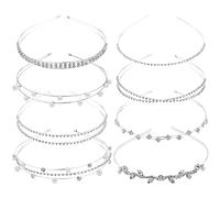 Confezione da 8 fasce per capelli con strass e perle scintillanti, in metallo argentato, doppie fasce per capelli, sottili, dure, fasce incrociate per capelli, diadema per capelli per donne e ragazze