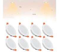 Confezione da 8 LED Rotondi da Incasso A Soffitto, Faretti UltraSottili con Scatola di Giunzione for Ufficio, Cucina, Corridoio(Warm White,9w)