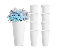 Confezione da 8 secchi per fiori in plastica, vasi bianchi da 24 cm, per matrimoni, robusti contenitori decorativi per la casa, feste, ed eventi (bianco)