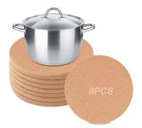 Confezione da 8 sottobicchieri rotondi da 19 cm, in sughero, rotondi, in sughero, resistenti al calore e assorbenti, in sughero, rotondi, per pentole, padelle, sottopentola in sughero, extra spessi