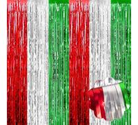 Confezione da 8 tende con frange in lamina di alluminio, colore rosso, argento e verde, 9 x 20 m, decorazioni per cabina fotografica, compleanni, matrimoni, San Valentino, martedì grasso, Capodanno