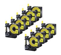 Confezione da 9 etichette termorestringenti Dymo Rhino 18056, 1/2 "x 4,9" 12 mm 1,5 m Funziona con DYMO Rhino 4200 5200 6000 etichette industriali, 18056 nastro termoretraibile nero su giallo