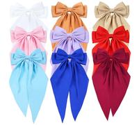 Confezione da 9 fiocchi per capelli in raso di grandi dimensioni, colore bianco, rosa, rosso, blu, verde, nero, accessori per capelli con fiocco lungo e nastro gigante, fermagli per capelli francesi