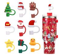 Confezione da 9 tappi di copertura per cannucce natalizie, in silicone, per bicchieri Stanley da 0,9 e 1,13 l, con manico, per cannucce da 10 mm