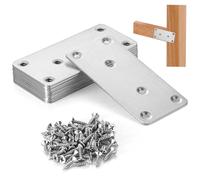 Confezione da dieci piastre di riparazione piatte, in acciaio inox 201, con viti, resistenti, 9,9 x 4,8 cm, per riparazione di mobili e tavoli