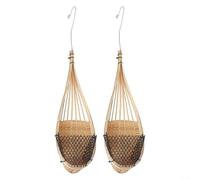 Confezione da due cesti sospesi con design in rattan intrecciato ventilato e ganci in metallo per coltivare varie piccole piante tra cui orchidee e piante grasse