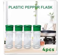 Confezione da quattro bottiglie in plastica progettate per conservare spezie come sale, pepe e cacao in polvere a casa (rosso)