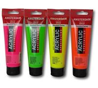 Confezione da quattro colori acrilici Amsterdam Reflex fluorescenti, verde, giallo, rosa e arancione