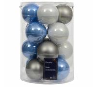 Confezione di 16 palline di Natale in vetro Mix Azzurro Grigio e Bianco 8cm