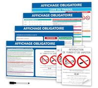 Confezione di 7 pannelli adesivi per visualizzazione obbligatoria adesiva, 4 x 200 x 300 mm, contenuto diverso, 2 x divieto di fumo, 150 x 200 mm, codice del lavoro con penna cancellabile per aziende