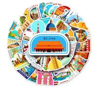 Confezione di adesivi in vinile con punti di riferimento della città, paesaggi di viaggio all'aperto, carini, decalcomanie impermeabili per laptop, bottiglia d'acqua, valigia, skateboard, diario, 50