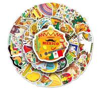 Confezione di adesivi in vinile da viaggio, paesaggi in Messico, carini cartoni animati, decalcomanie impermeabili per laptop, bottiglia d'acqua, valigia, skateboard, diario, 50 pezzi per adulti