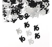 Confezione di decorazioni per feste, 15 g, figure digitali, 16, 18, 30, 40, 50, 60, coriandoli, numeri da spargere per la tavola, decorazioni metallizzate (16 nero)