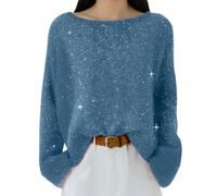 Confezione di felpe da donna glitterate vere paillettes una striscia di spalla caldo maglione ragazzi maglione, Azzurro, M