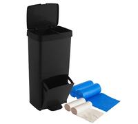 Confezione di pattumiera o riciclaggio 70 l in nero, vertiginoso, 2 scomparti, pattumiera rifiuti, 76 cm, include sacchetti per la spazzatura adattati 30+10L