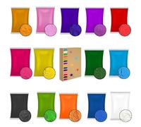 Confezione di polvere Holi in 14 colori naturali, 14 x 75 g, lavabile, non tossico, colore gesso per divertimento, corsa, festival, servizi fotografici, maratone e sesso rivela guerre di colore