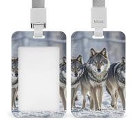 Confezione di porta badge con lupi, con cordino staccabile, design impermeabile, per ufficio, posto di lavoro
