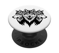 Confezione di tre teste di lupi animali amanti del lupo regali PopSockets PopGrip Adesivo
