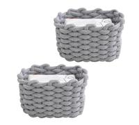 Confezione Doppia di Cestini per Pannolini, Piccoli Intrecciati in Morbido Cotone, Quadrati per Bagno e Trucco, Mini Bianchi (Grigio)