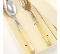 Confezione due pezzi Cucchiaione e Forchettone a servire PERLATO manicatura in acrilico con ghiera lunghezza 238 mm composizione in scatolata bomboniera serigrafata inox lucido