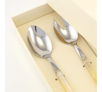 Confezione due pezzi per Insalata PERLATO composizione Cucchiaio e Cucchiaio insalata 238 mm in confezione manicatura in acrilico con doppia ghiera tornita. in scatolata bomboniera serigrafata inox lu