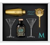 Confezione Mazzetti Momento Martini-Gin Mazzetti Black con 2 Coppe Martini, 1 Boston, e 1 Strainer Dorato