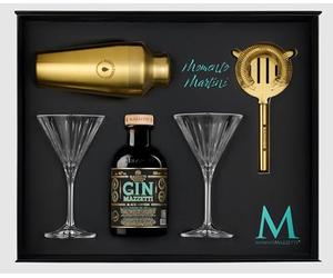 Confezione Mazzetti Momento Martini-Gin Mazzetti Black con 2 Coppe Martini, 1 Boston, e 1 Strainer Dorato