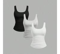 Confezione multipla da 3 canotte di base, top con scollo a U e spalline sottili, stile canottiera, colori nero, bianco e grigio, casual L,M,S,XL,XS,XXL,XXS,XXXL,XXXXLColore unicoTessuto in maglia