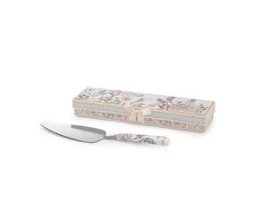 Confezione Pala per Dolce Torta IN PORCELLANA PEONIA lunghezza paletta 27 cm composizione scatolata salmone