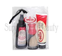 CONFEZIONE PENNELLO DA BARBA OMEGA + SUPPORTO + CREMA SAPONE + CREMA DOPOBARBA