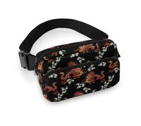 Confezione piccola da donna completamente stampata, portatile, decorativo per abiti alla moda con tracolla regolabile compatibile con il fiore del drago cinese giapponese floreale ne