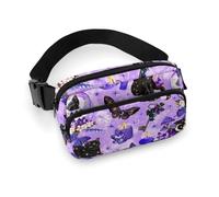 Confezione piccola da uomo completamente stampata, portatile, decorativo per abiti alla moda con tracolla regolabile compatibile con il fungo gatto nero Witchy Witch Goth